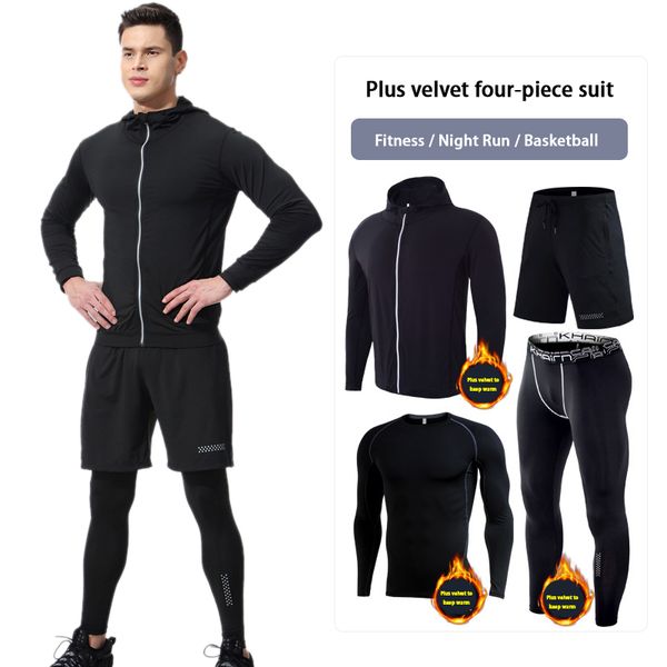 

men compression sport suits quick dry sportswear running sets clothes sports joggers training gym fitness tracksuits running set, Black;blue