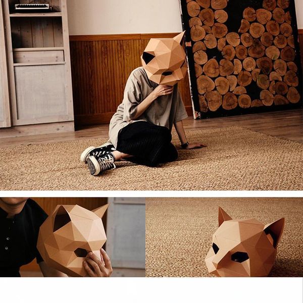 

cat mask diy creative handwork hallowen mask paper matrix cosplay 3d animal head party decoration p prop