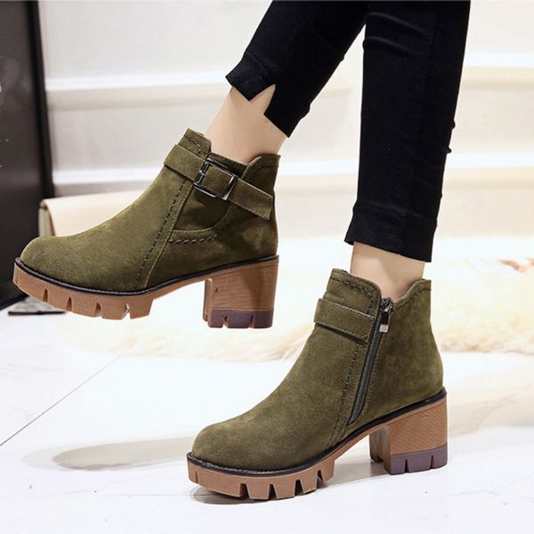 

female short booties winter 2019 flock high heel plus velvet women snow boots anti-slip keep warm cotton shoes woman, Black