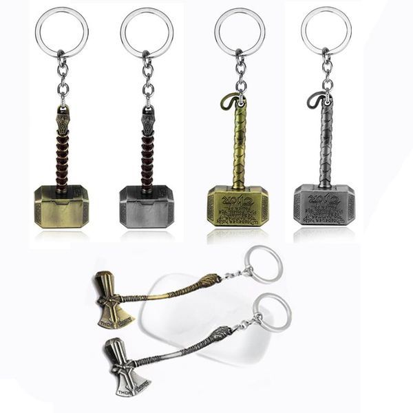 

new 20 pcs/lot avengers 3 thor axe hammer keychains bronze silver mjolnir infinity war men women keyring cosplay jewelry, Slivery;golden