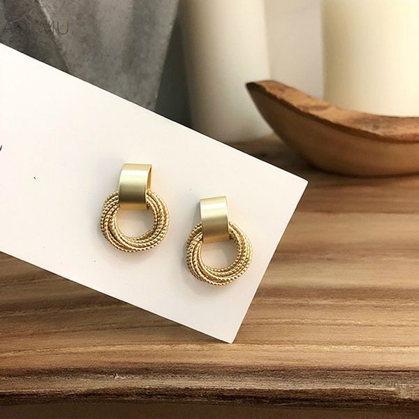 

aomu 2019 new design multi-layer metal gold geometric round circle stud earrings for women girl party wedding jewelry gift, Golden;silver