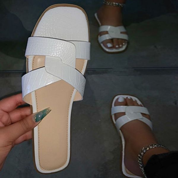 

slippers women's summer nude open toe flat slides beach ladies 2021 ins women sandals fashion pu leather plus size 35-43, Black