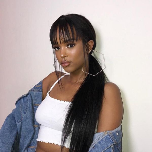 Silky Straight Lace Front Human Hair Wigs With Chinses Bangs Fringe Hair Glueless Full Lace Human Hair Wigs For Black Women