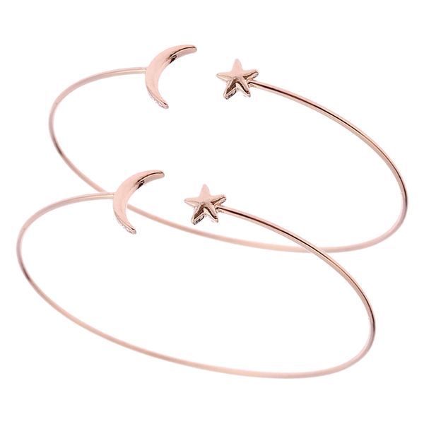 

2x womens moon star open cuff bracelet bangle, Golden;silver