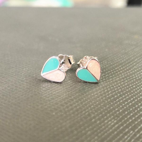 

ms s925 pure silver heart-shaped blue white enamel splicing ms heart-shaped earrings silver earrings, Golden;silver
