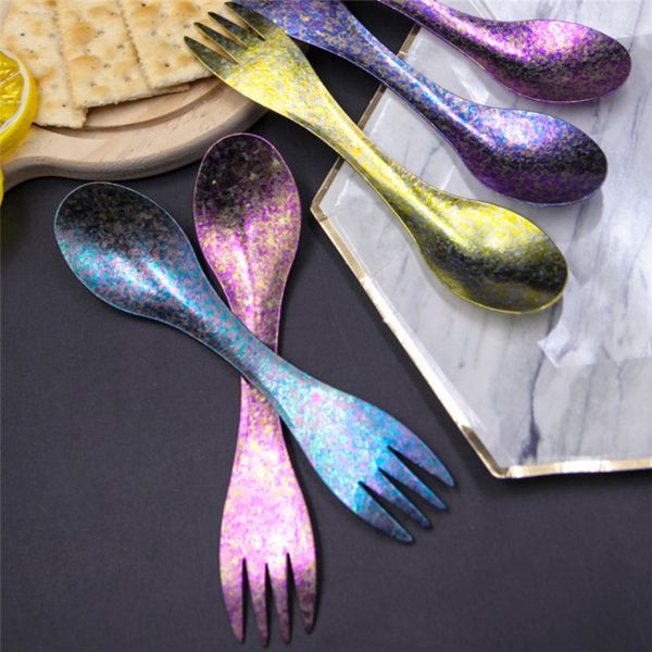 

outdoor camping picnic titanium spoon tableware titanium alloy fork ultralight spork