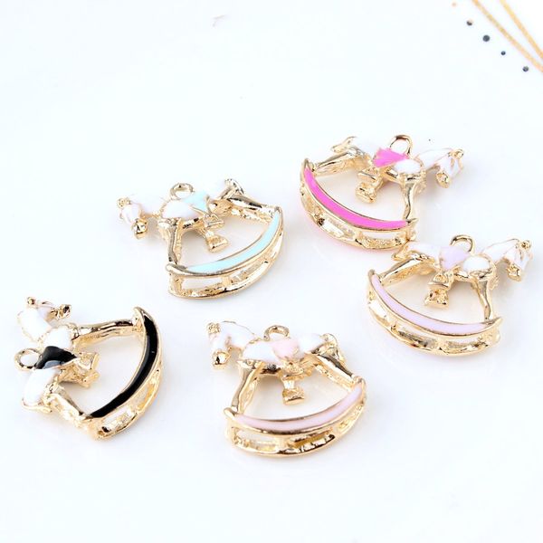 

10pcs/lot oil drop charms beautiful horse gold color metal enamel folating pendant carousel charms for diy bracelet necklace, Bronze;silver