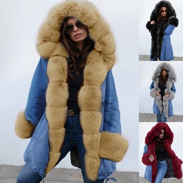 

2019 elegant winter women warm coat hooded coat wool collar jacket parkas 19d014, Black