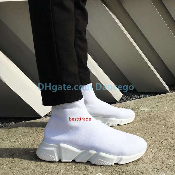 

2019 new speed trainer mens womens fashion luxury designer shoes paris men women black white stretch knit mid casual shoes sneakers