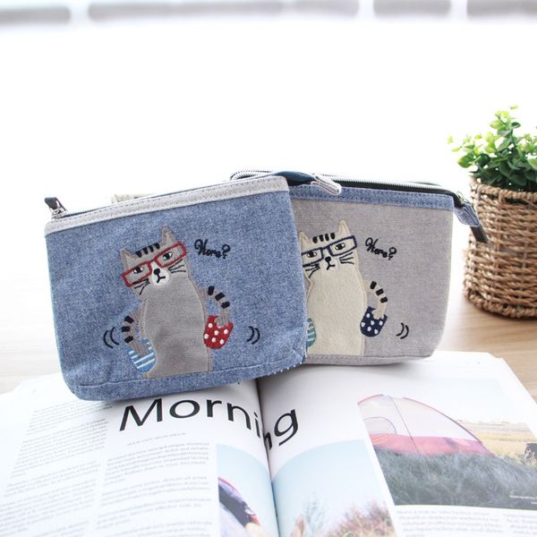 

pinou japanese embroidery glasses cat embroidery passport wallet wallet coin purse passport bag ticket holder storage 30% discount card bag