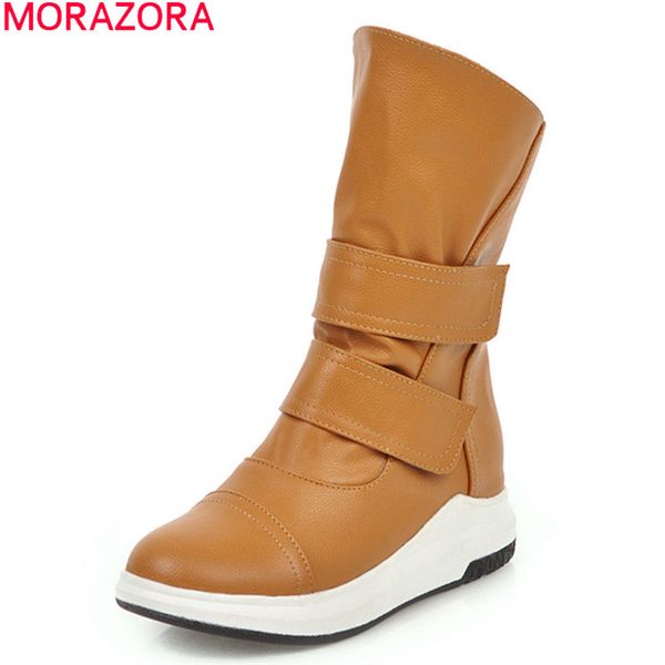 

morazora 2020 new arrive winter fashion women brand boots comfortable flat heel round toe ankle boots big size 34-43, Black