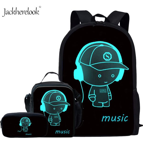 

anime luminous print student school bag set cute 3d cartoon black backpack for teenager girls boy bookbags kids daily mochila
