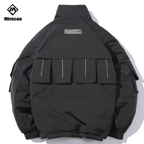 

hip hop cargo winter jacket men multi-pocket mens parka down jacket coat warm windbreaker streetwear men clothing 2019 couple, Black