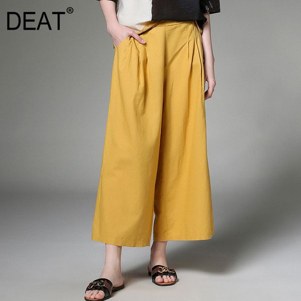 

deat] 2020 large size wide leg pants women's solid cotton loose thin elastic new wild summer fashion tide clothing ar526, Black;white