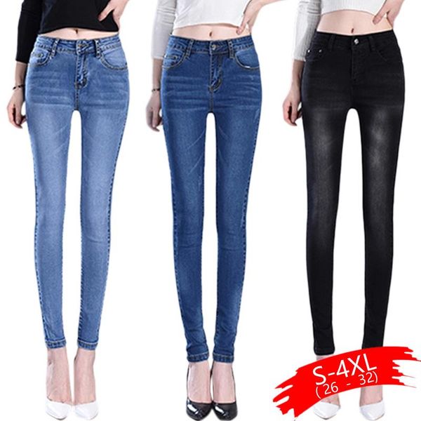 

elegant skinny woman jeans denim slim pencil pants washed cool high waist jeans femme women trousers pants, Blue