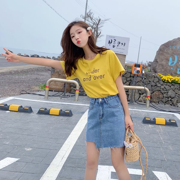

woman summer blue female skirts casual a-line denim skirts, Black