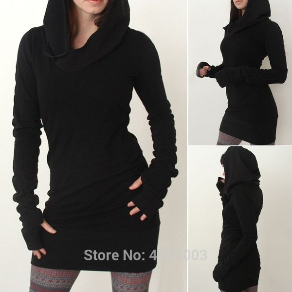 

womens casual hoodies bodycon mini jumper dress hoody slim pullover, Black