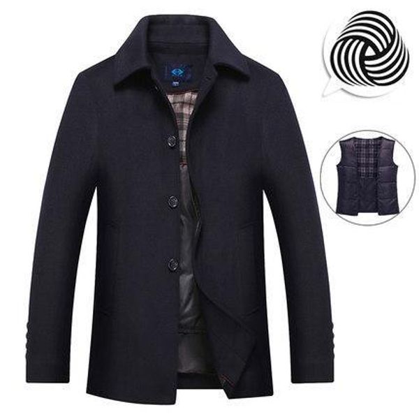 

fashion brand men's winter thick turn-down collar single breasted wool coat detachable liner super large male size 5xl 6xl 7xl, Black