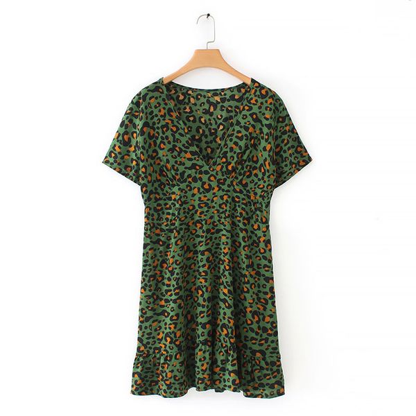 

qz880 women chic v neck short sleeve leopard dress sumer casual dresses vestidos, Black;gray
