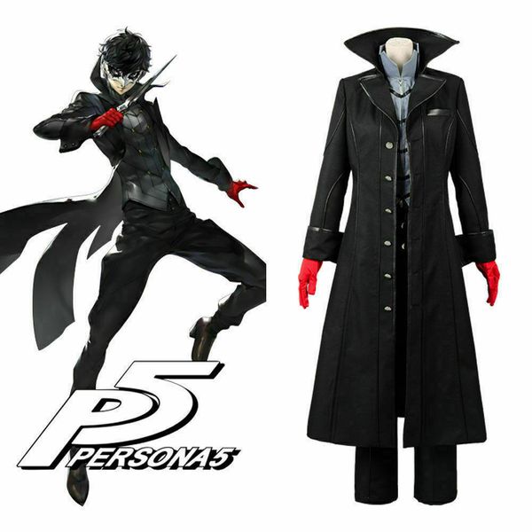 

persona 5 joker protagonist outfit cosplay costume coat suit jacket, Black;red