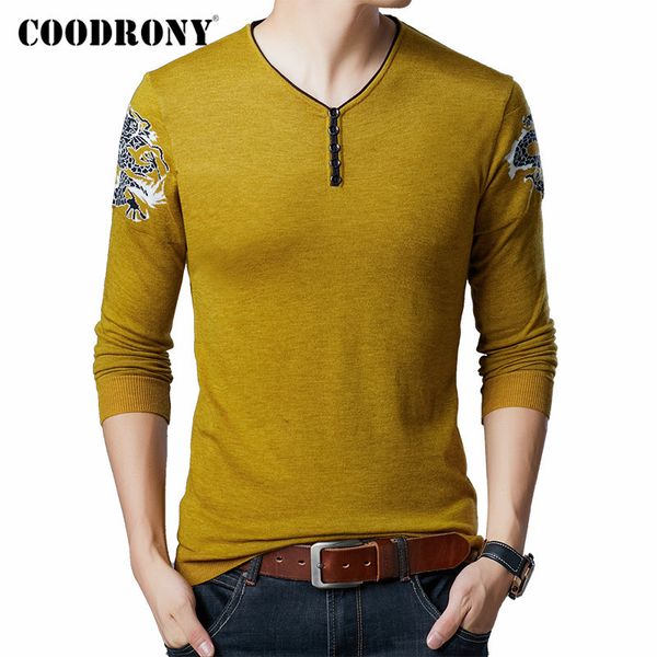 

coodrony brand sweater men autumn winter button v-neck pullover men streetwear fashion knitwear pull homme plus size shirt 91096, White;black