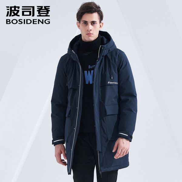 

bosideng men's long down jacket cold winter windbreaker business casual waterproof hooded coat new style b80142561ds, Black