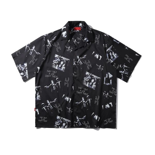 

2020 hip hop shirts streetwear print mens/woman summer hawailian shirt oversize harajuku beach shirt hip hop loose shirt, White;black