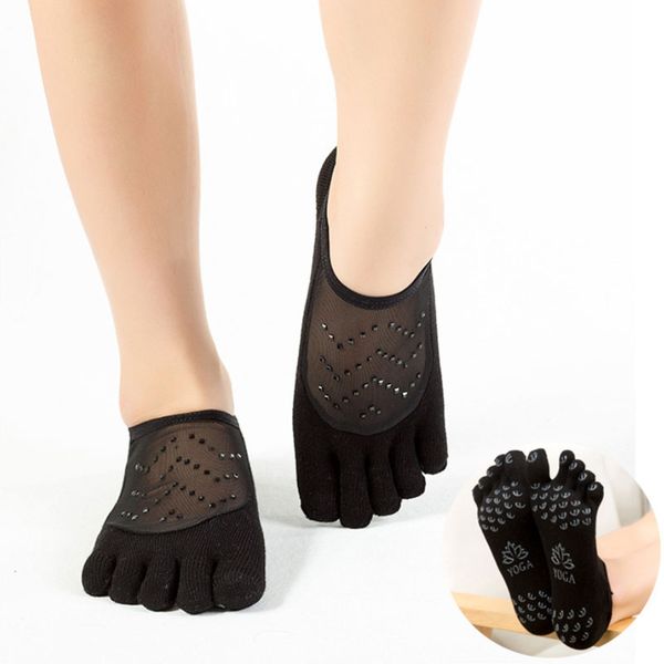 

new fashion women non-slip sports half/full lace mesh professional yoga socks ventilation pilates ballet dancing slippers, Black