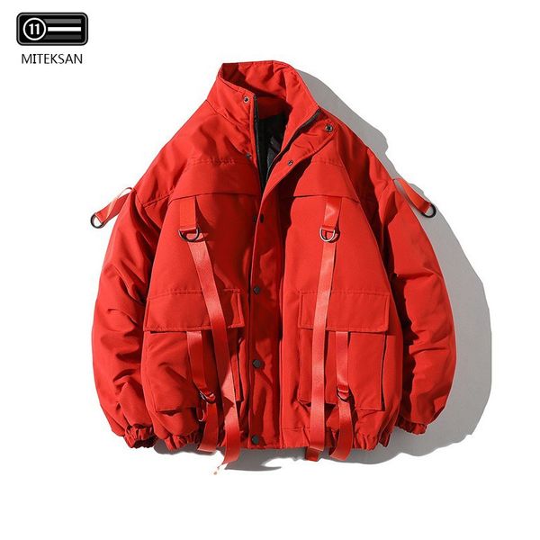 

2019 winter jacket men thick casual streetwear padded warm hoodie parkas coat warm outerwear bandage design coats jacket, Tan;black