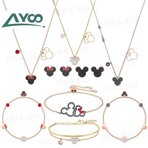 

ayoo swa new my mouse faithful companion set, stylish classic mouse crystal pattern necklace earring bracelet set, Silver