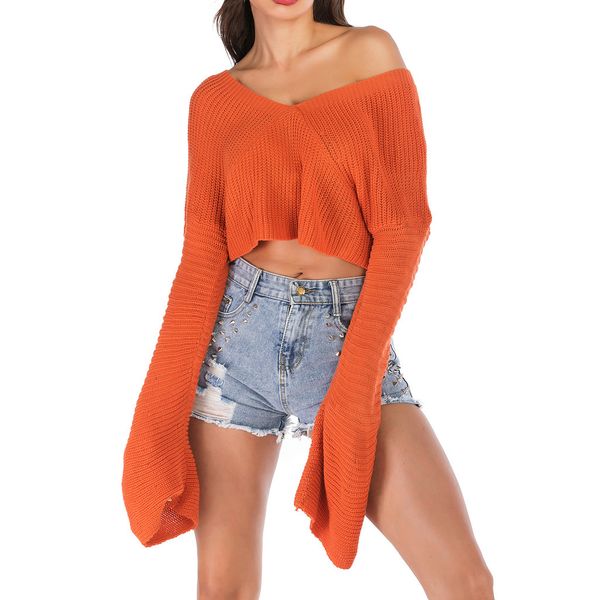 

sweater women pullover solid knitted sweater long sleeve v-neck short crop jumper sueter mujer invierno 2019, White;black