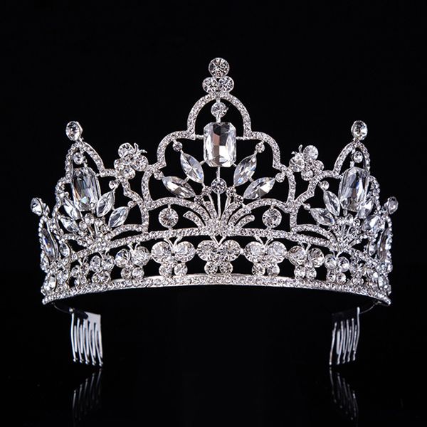 

silver crystal large queen pageant crown noble rhinestone diadem tiaras for princess headbands wedding hair accessoriest-029 j190701, Golden;white