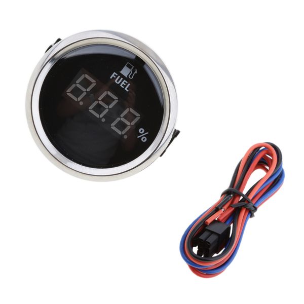 

52mm black chrome digital fuel level gauge with curved glass/anti-fog/ip67 waterproof/316 stainless steel