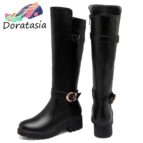 

doratasia big size 34-43 ladies fashion black knight boots comfort platform knee high boots women med heel shoes woman