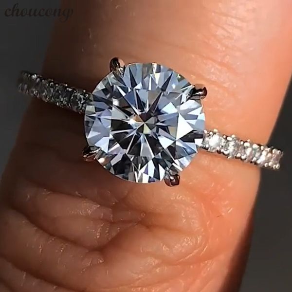 

choucong solitaire finger ring 100% real 925 sterling silver 1ct sona diamond engagement wedding band rings for women gift, Slivery;golden