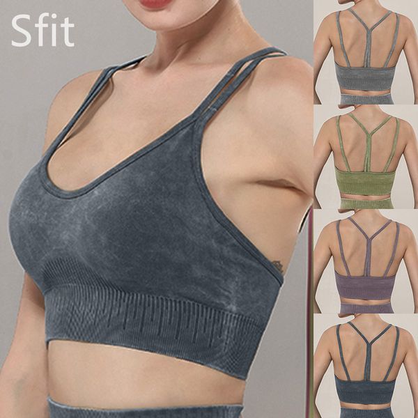 

sfit women solid color bra sports bra gathered push up no steel ring running with thin strap, White;red
