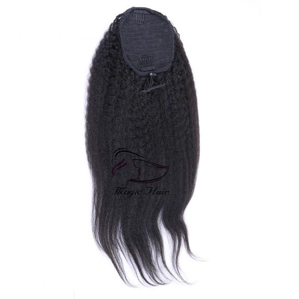 Афро кудрявый прямые человеческие волосы хвостик для чернокожих женщин бразильские девственные волосы шнурок хвостик наращивание волос 10-20 дюймов