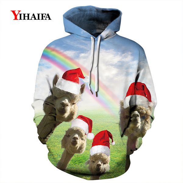 

fashion sweatshirt 3d hoodies christmas rainbow sheep graphic men women streetwear pullover tracksuit hip hop hoodie, Black