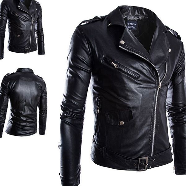 

leather coat men leather jackets casual coat winter zipper jack, Black