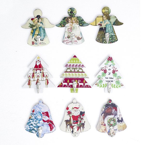

christmas wooden seamless hooks painted christmas kitchen creative nail-hooks with metal decorations