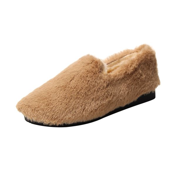 

yeddamavis brown women flats warm plush women shoes 2019 winter new wild round head peas shoes lazy short snow boots, Black