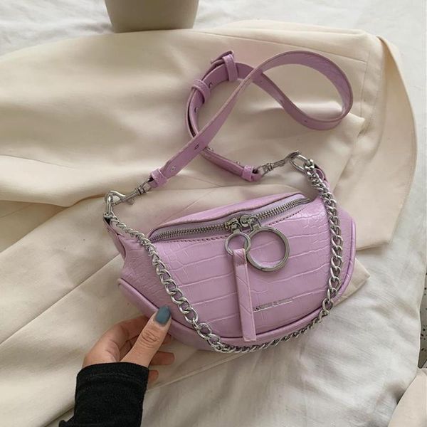 

stone pattern pu leather fanny pack for women 2020 small women shoulder crossbody bags chain design female waist bag phone purse