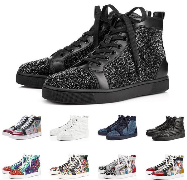 

new fashion designer luxury red bottoms shoes men women studded spikes platform sneakers vintage genuine leather casual rivet sneaker, Black