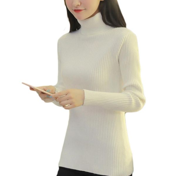

women fashion solid color long sleeve turtle neck slim fit pullover sweater 2019, White;black