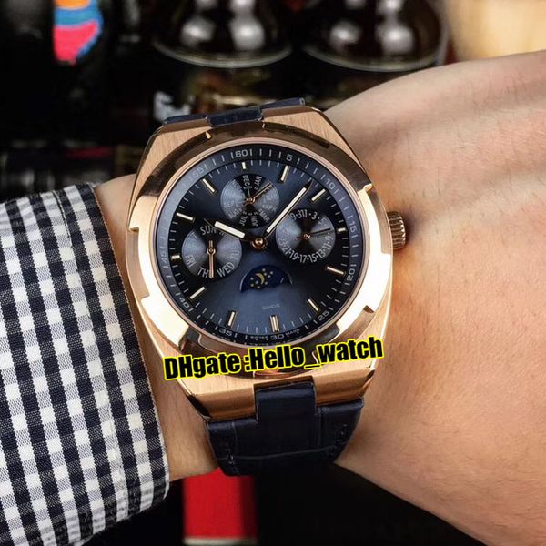 

new overseas 4300v/000r-b509 automatic mens watch perpetual calendar blue dial moon phase rose gold case blue leather strap sport watches, Slivery;brown