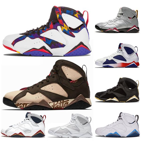 

mens jumpman 7 7s basketball shoes patta raptors olympic gmp french blue ray allen tinker alternate hare retre trainers designer sneakers, Black