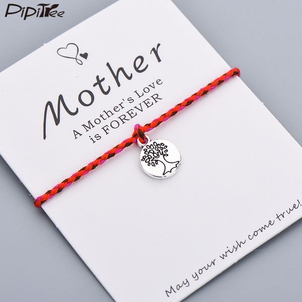 

pipitree beautiful life tree charm bracelet mother kids' gift bohemian rope braided red string bracelets women card jewelry, Golden;silver