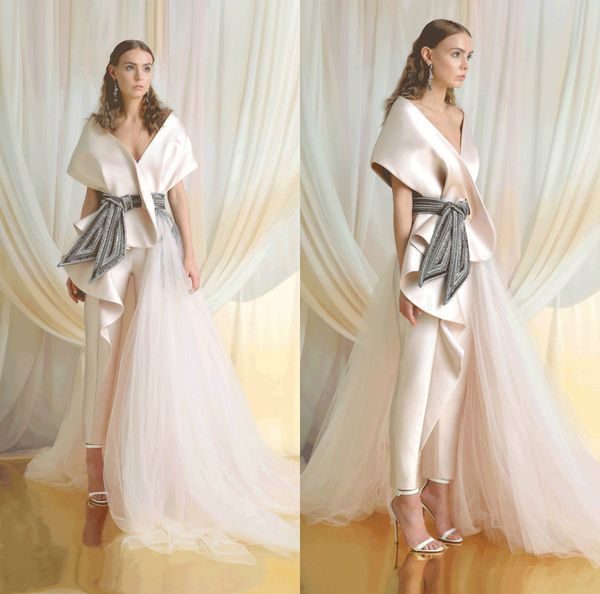 

2019 azzi&osta evening dresses tulle ankle length women jumpsuit off the shoulder light pink prom dress party wear custom made formal gowns, Black;red