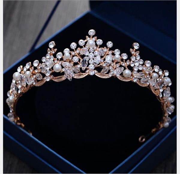 

golden diamond crown crystal wedding hair ornament handmade hair hoop shadow building wedding dress accessories, Slivery;golden