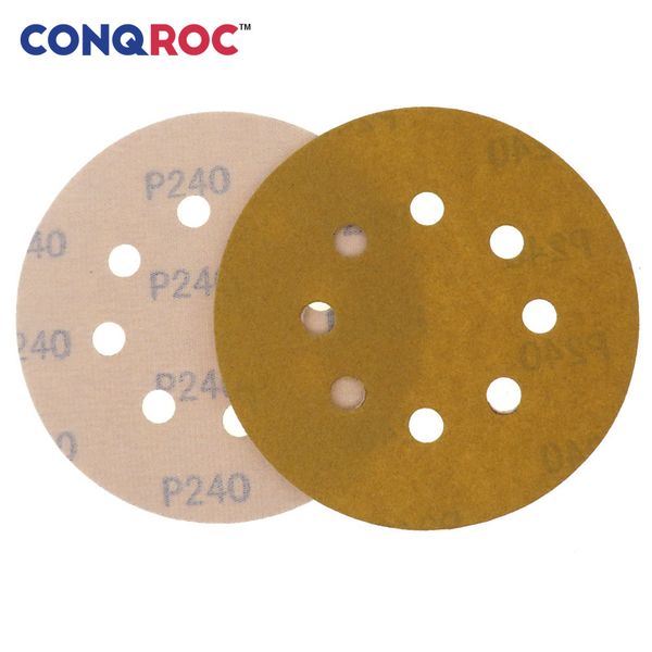 

50 pieces 125mm 5-inch dry wet sanding discs 8 holes yellow sanding paper hook and loop sandpaper for wood car metal polishing